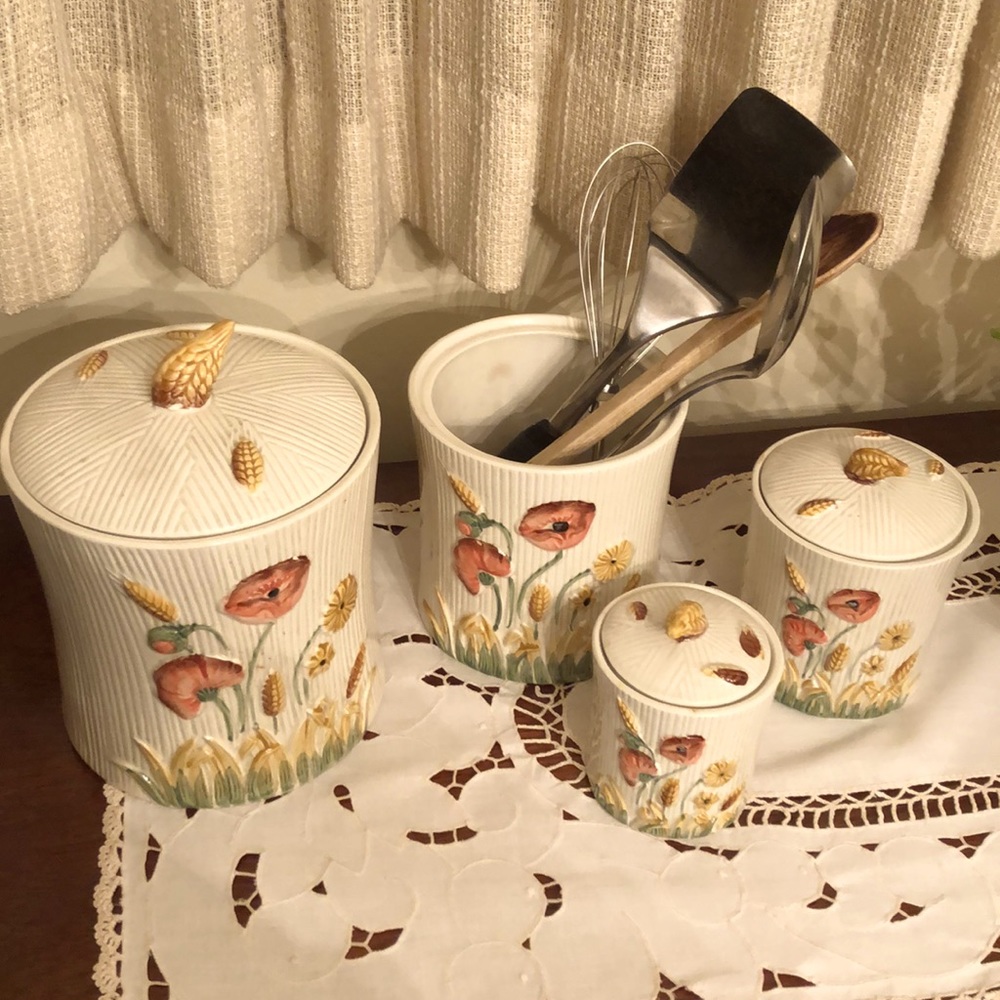 Lefton Canister Set Rare Poppies 4 Vintage 🌺🌺🌺